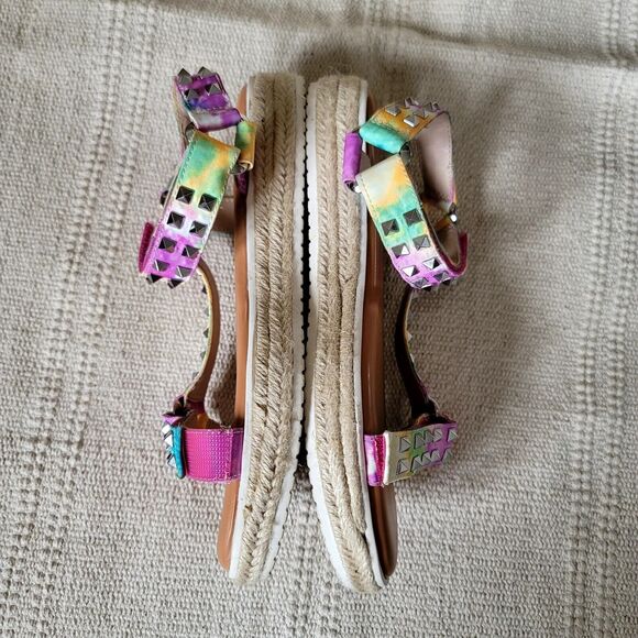 Gianni Bini Rainbow Studded Platform Espadrille Sandals Ankle Straps Size 7.5 - Picture 2 of 6